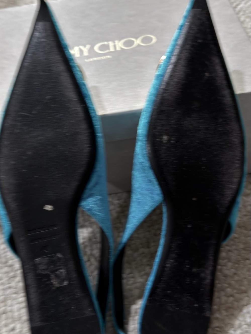 Balenciaga Teal Velvet Slingback Flats with Gold BB Logo - Picture 9 of 17